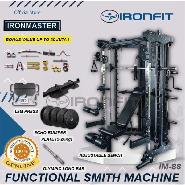 Multi Functional Smith Machine + Echo Bumper Black - IRONMASTER